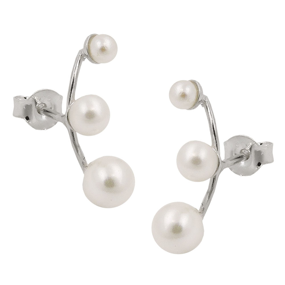 Ohrstecker Ohrring verschiedene Größen je 3 Imitat-Perlen auf gebogener Schiene Silber 925