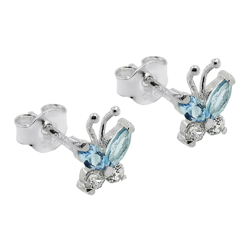 Ohrstecker Ohrring verschiedene Größen Schmetterling Zirkonia weiß und synthetischer Aquamarin Silber 925