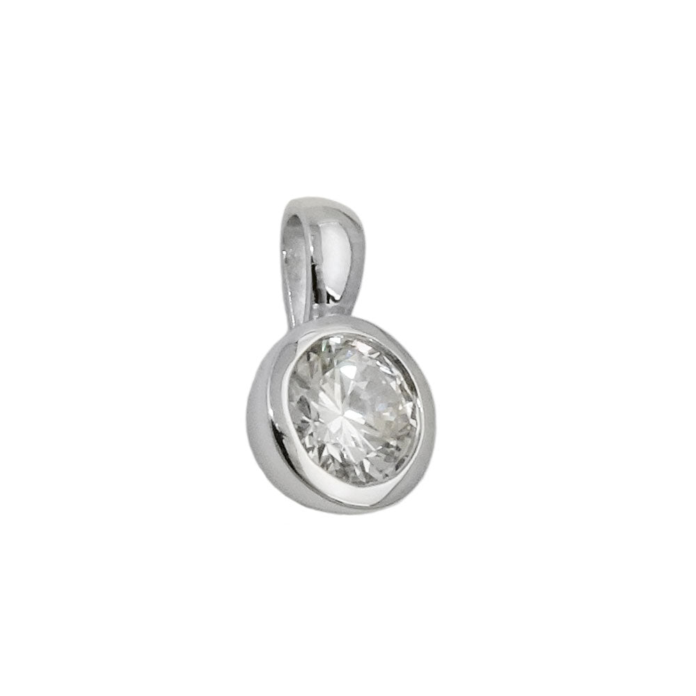 Anhänger 7mm Zirkonia rund in Zargenfasung glänzend rhodiniert Silber 925