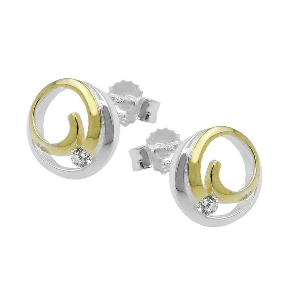 Ohrstecker Ohrring 9mm Kreis mit Spirale bicolor mit Zirkonias Silber 925