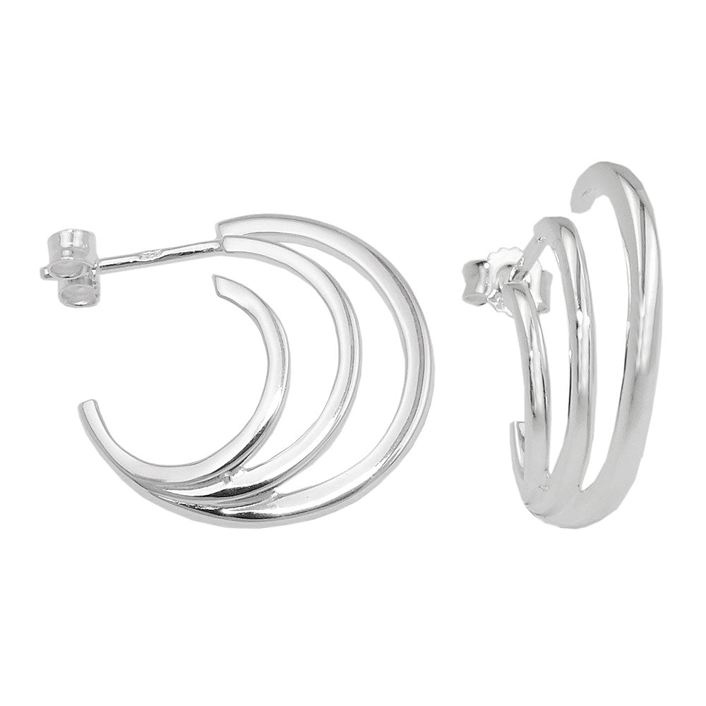 Ohrstecker Ohrring verschiedene Größen Creole 3 Halbkreise glänzend Silber 925