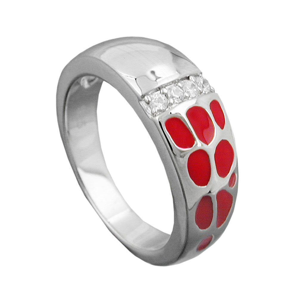 Ring 7mm rote Lackeinlage 4 Zirkonias glänzend rhodiniert Silber 925 verschiedene Ringgrößen