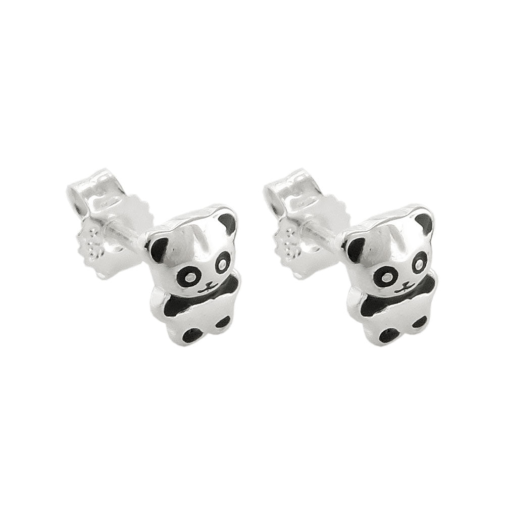 Ohrstecker Ohrring verschiedene Größen kleiner Pandabär glänzend verschiedene Farben lackiert Silber 925
