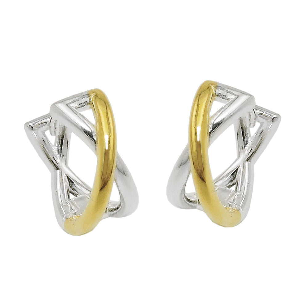 Creole Ohrringe verschiedene Größen Klappscharnier überkreuzt bicolor glänzend Silber 925